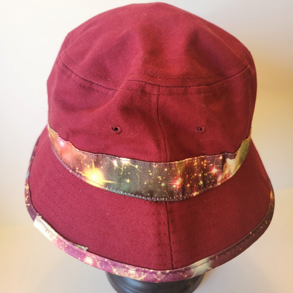 Cosmic Burgundy Galaxy Bucket Hat Stars Print Unisex One Size Premium